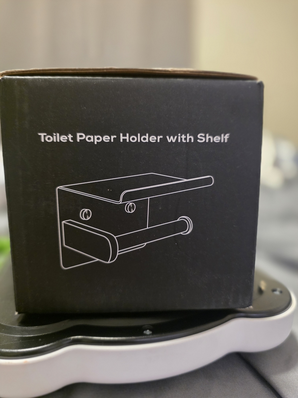 Toilet Paper Holder with Shelf - Black
